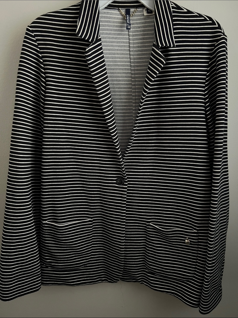 Woolrich Black and White Striped Knit Blazer